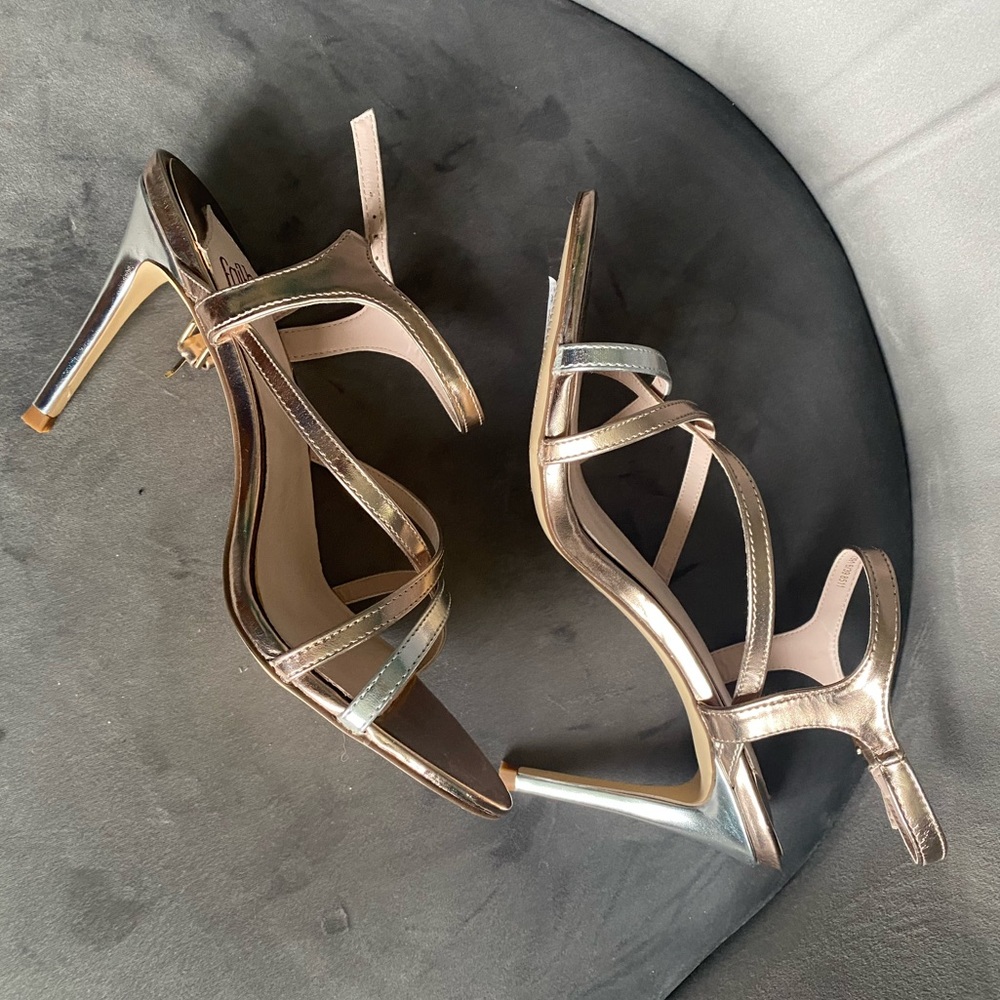 FAITH Metallic Rose Gold Silver Strappy Leather wedding guest Sandals 39 NEW!